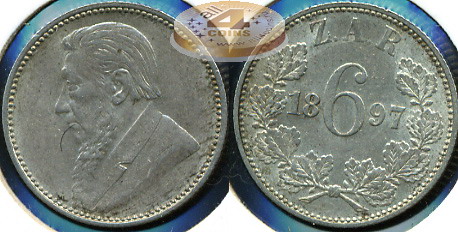 Южная Африка. 6 пенсов. 1897 (XF. Серебро)