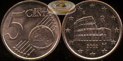 Италия. 5 евроцентов. 2002 (Unc)