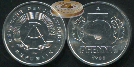 Германия (ГДР). 5 пфеннигов. 1988 (Unc)