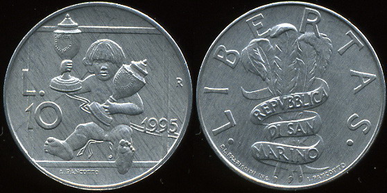Сан-Марино. 10 лир. 1995 (Unc)