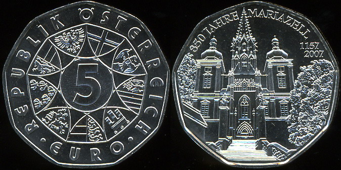 Австрия. 5 евро. 2007 (Unc. Серебро)