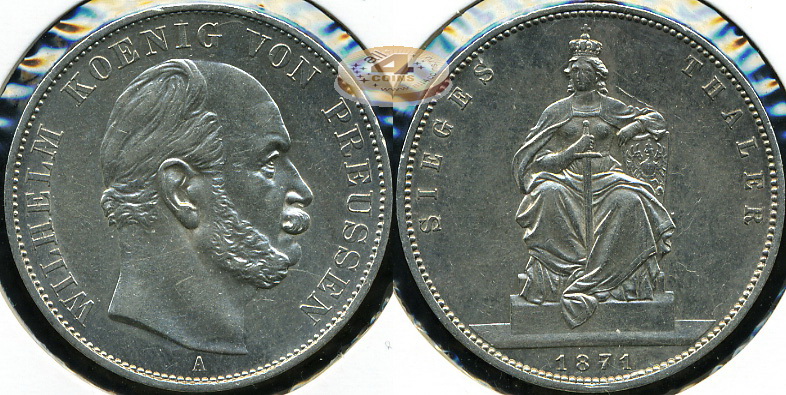 Германия (Пруссия). 1 талер. 1871 A (aUnc. Серебро)