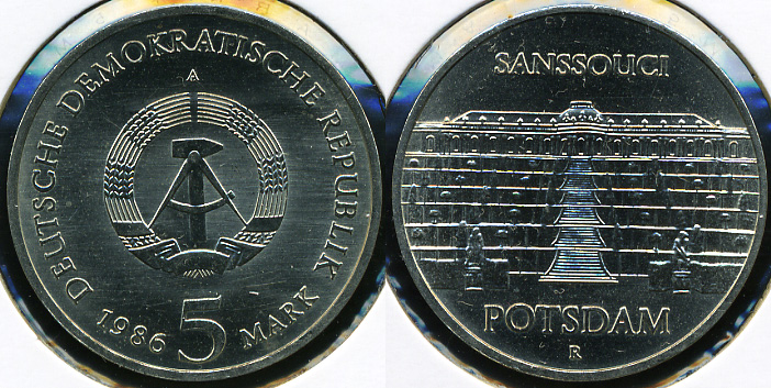Германия (ГДР). 5 марок. 1986 (Unc)