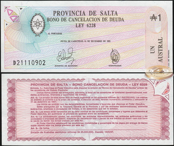 Аргентина (Салта). 1 аустрал (Unc) 1987