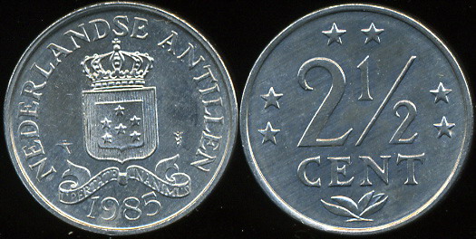 Нидерландские антиллы. 2 1/2 цента. 1985 (Unc)