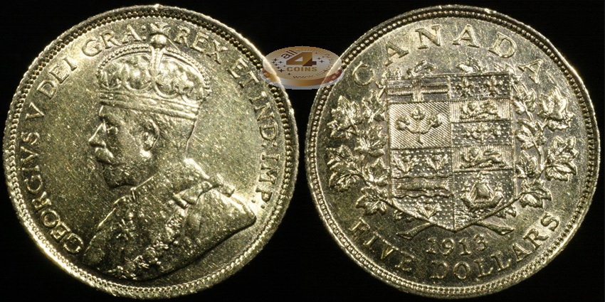 Канада. 5 долларов. 1913 (XF. Золото)