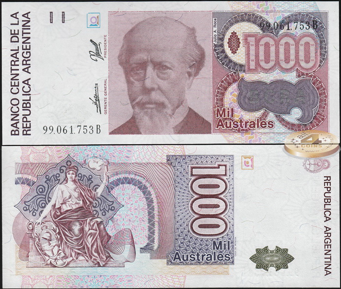 Аргентина. 1000 аустрелей (Unc) 1988-90