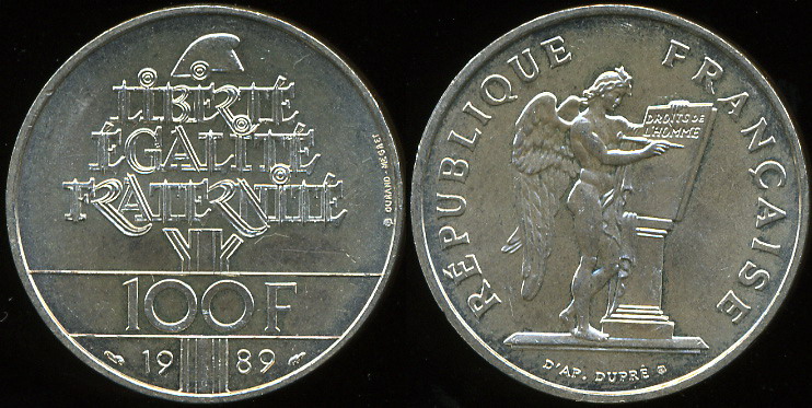 Франция. 100 франков. 1989 (Unc. Серебро)