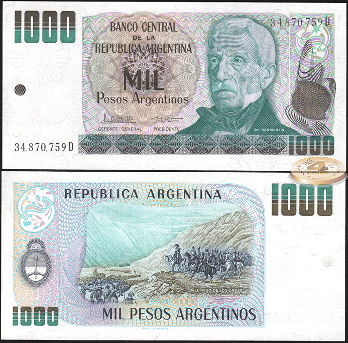 Аргентина. 1000 песо (Unc) 1983-85