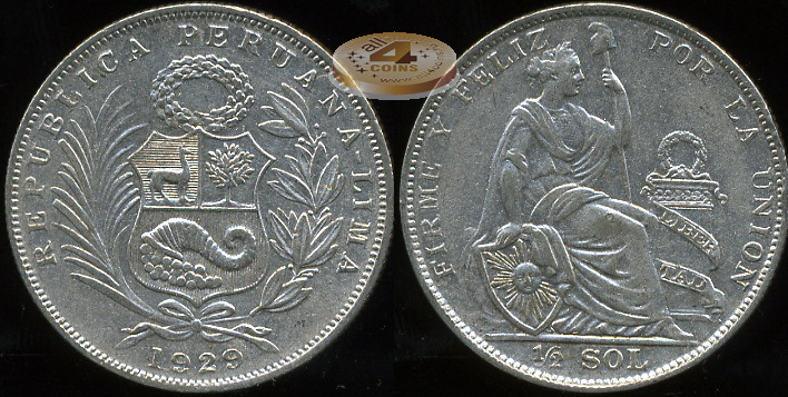 Перу. 1/2 соля. 1929 (aXF. Серебро)
