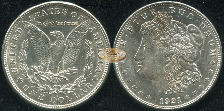 США. 1 доллар. 1921.D (aUnc. Серебро)