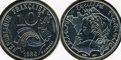 Франция. 10 франков. 1986 (Unc)