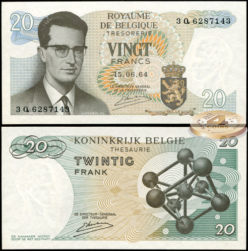 Бельгия. 20 франков (Unc) 1964