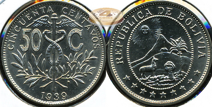 Боливия. 50 центаво. 1939 (Unc)