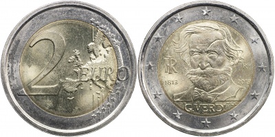 Италия Монета 2 евро. 2013 (Unc. Биметалл) 200 лет со дня рождения Джузеппе Верди
