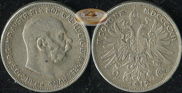 Австро-Венгрия (Австрия). 2 кроны. 1912 (aXF. Серебро)