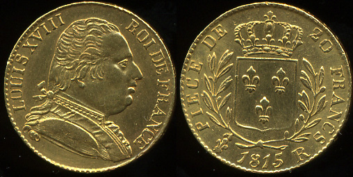 Франция. 20 франков. 1815R (XF/aUnc. Золото)