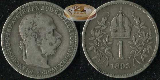 Австро-Венгрия (Австрия). 1 крона. 1893 (VF-. Серебро)