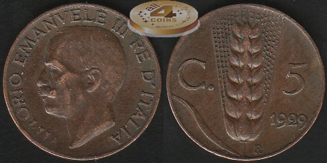 Италия. 5 центезимо. 1929 (aXF)