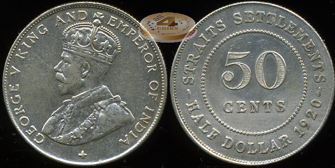 Британская Малайзия. 50 центов. 1920 (XF. Серебро)