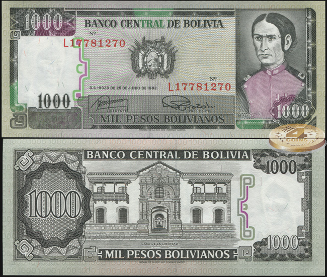 Боливия. 1000 песо боливиано (Unc) 1982