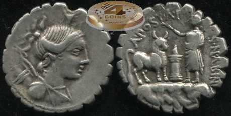 Римская республика. A. Postumius Albinus. денарий (зубчатый) (XF)