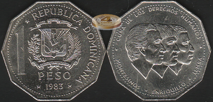 Доминиканская республика. 1 песо. 1983 (aUnc)