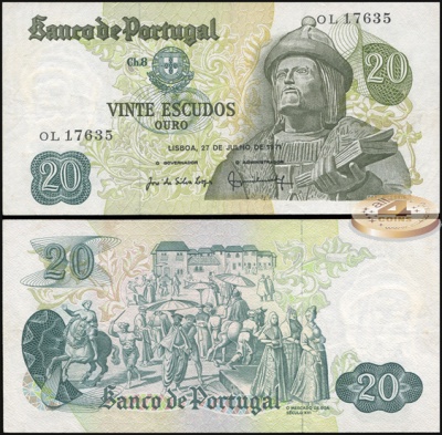 Португалия. 20 эскудо (Unc) 1971