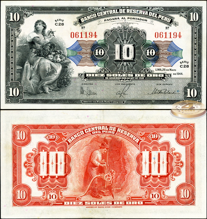Перу. 10 сол де оро (aUnc++) 1944