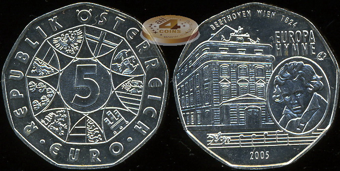 Австрия. 5 евро. 2005 (Unc. Серебро)