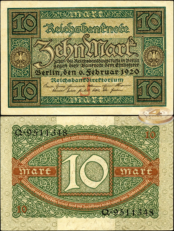 Германия (Веймарская респ.). 10 марок (Unc-) 1920
