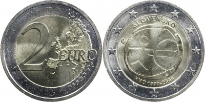 Словакия Монета 2 евро. 2009 (Unc. Биметалл) 10 лет Европейскому Валютному Союзу