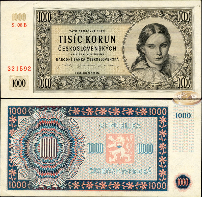 Чехословакия. 1000 крон (Unc-) 1945