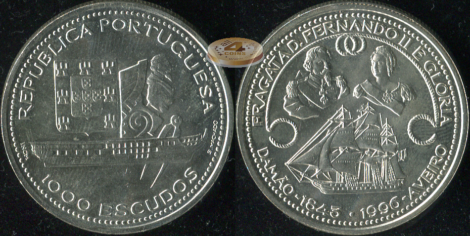 Португалия. 1000 эскудо. 1996 (Unc. Серебро)