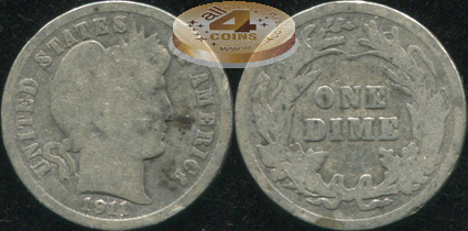 США. 10 центов (Дайм). 1911 (G. Серебро)