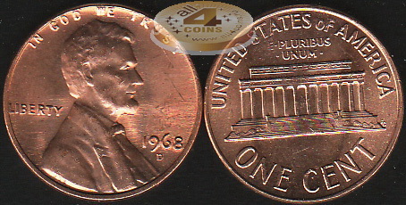 США. 1 цент. 1968.D (Unc)