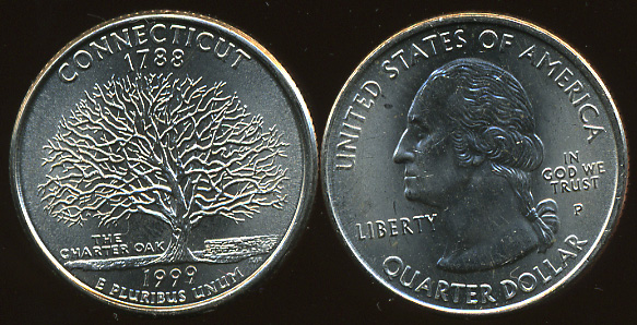 США. Квотер (25 центов). 1999.P (Unc) Коннектикут