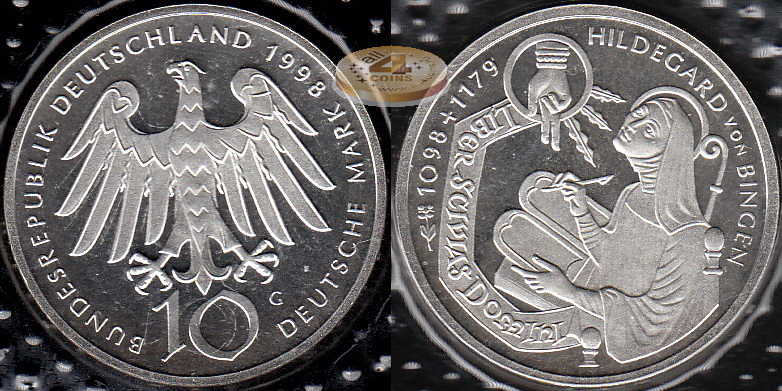 Германия (ФРГ). 10 марок. 1998 G (Proof. Серебро)