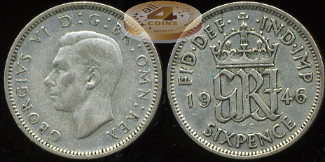Великобритания. 6 пенсов. 1946 (VF. Серебро)