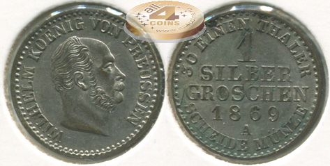 Германия (Пруссия). 1 грошен. 1869.A (aUnc. Серебро)