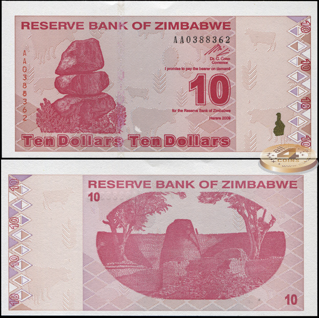 Зимбабве. 10 долларов (Unc) 2009