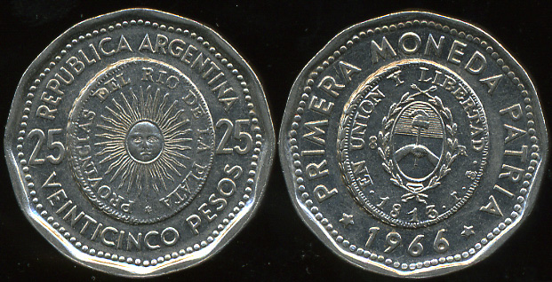 Аргентина. 25 песо. 1966