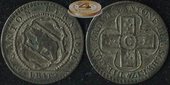 Швейцария (Берн). 1 батцен. 1826 (XF.Биллон)
