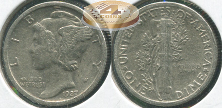 США. 10 центов [Дайм]. 1927 (VF/VF+. Серебро)