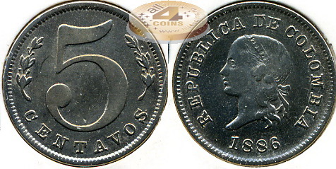 Колумбия. 5 центаво. 1886 (aXF)