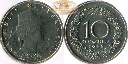 Австрия. 10 грошенов. 1925 (XF/aUnc)