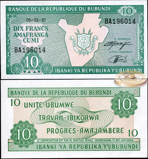 Бурунди. 10 франков (Unc) 1997