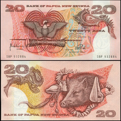 Папуа Новая Гвинея. Банкнота 20 кина. ND(1998). Unc. Бумага. Кат.# P.10d