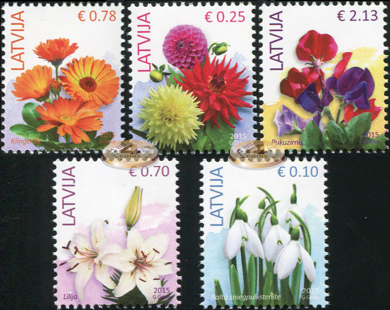 Латвия. 2015. Цветы (Серия. MNH OG)