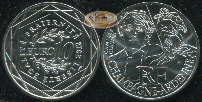 Франция. 10 евро. 2012 (Unc. Серебро)